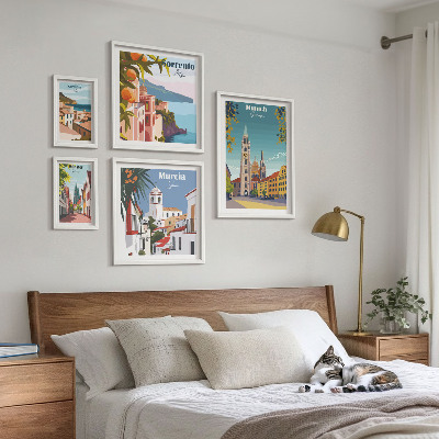 Conjunto de 5 quadros decorativos arquitetura das cidades europeias