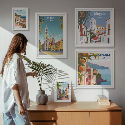 Conjunto de 5 quadros decorativos arquitetura das cidades europeias