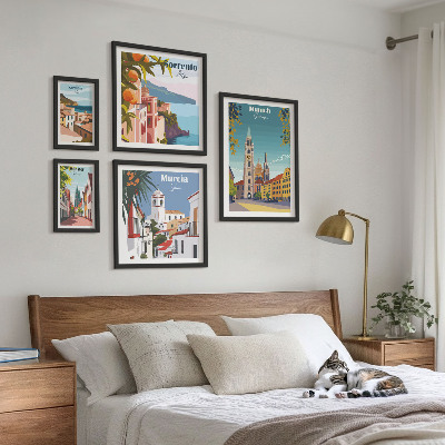 Conjunto de 5 quadros decorativos arquitetura das cidades europeias