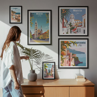 Conjunto de 5 quadros decorativos arquitetura das cidades europeias