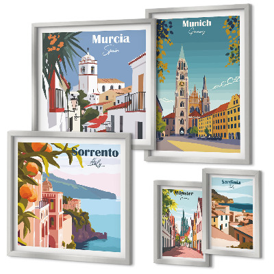 Conjunto de 5 quadros decorativos arquitetura das cidades europeias