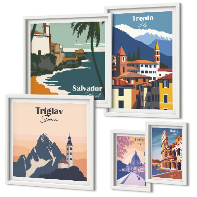 Parede galeria de quadros paisagens urbanas europeias