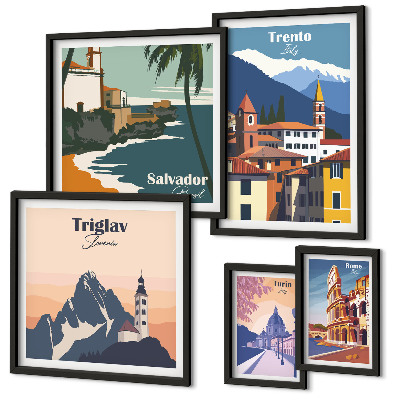 Parede galeria de quadros paisagens urbanas europeias