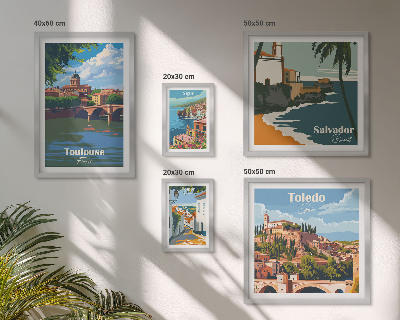 Conjunto de 5 quadros com moldura vistas das cidades europeias paisagens