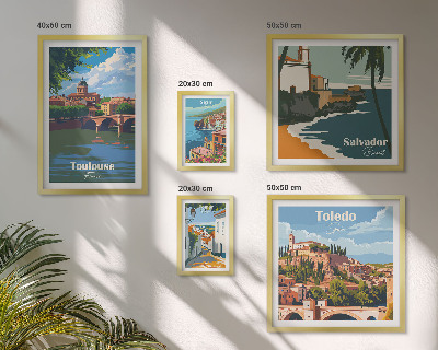 Conjunto de 5 quadros com moldura vistas das cidades europeias paisagens