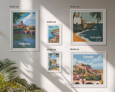 Conjunto de 5 quadros com moldura vistas das cidades europeias paisagens