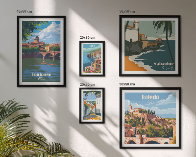 Conjunto de 5 quadros com moldura vistas das cidades europeias paisagens