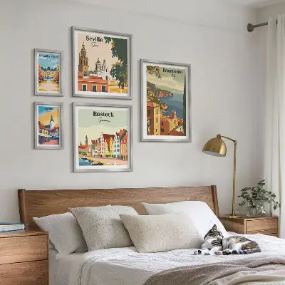 Conjunto de 5 quadros decorativos de paisagens de cidades europeias