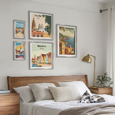 Conjunto de 5 quadros decorativos Paisagens de cidades europeias