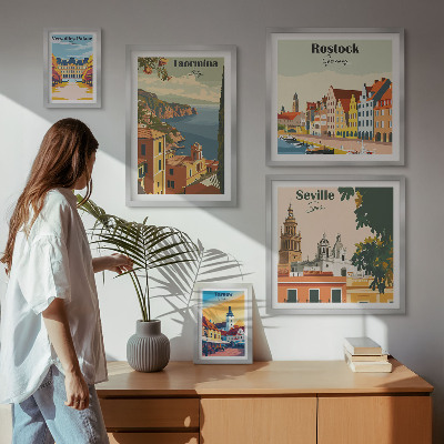 Conjunto de 5 quadros decorativos Paisagens de cidades europeias