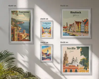 Conjunto de 5 quadros decorativos de paisagens de cidades europeias