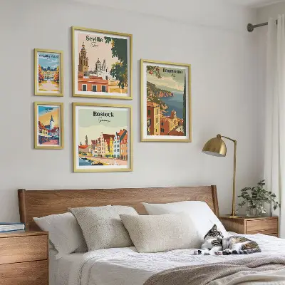 Conjunto de 5 quadros decorativos de paisagens de cidades europeias