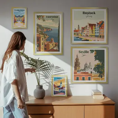 Conjunto de 5 quadros decorativos de paisagens de cidades europeias
