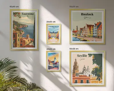 Conjunto de 5 quadros decorativos de paisagens de cidades europeias