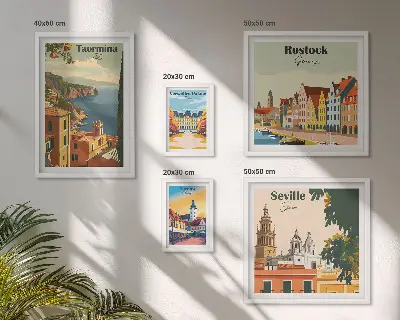 Conjunto de 5 quadros decorativos de paisagens de cidades europeias
