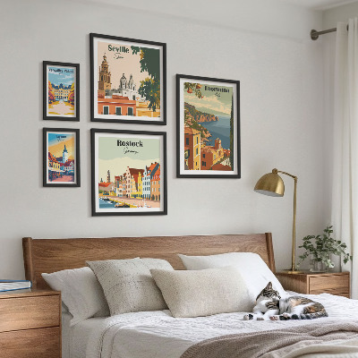 Conjunto de 5 quadros decorativos Paisagens de cidades europeias