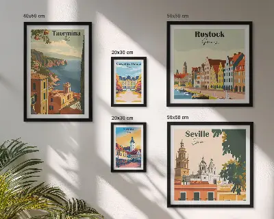 Conjunto de 5 quadros decorativos de paisagens de cidades europeias