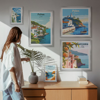 Conjunto de 5 quadros com moldura Paisagens das ilhas gregas
