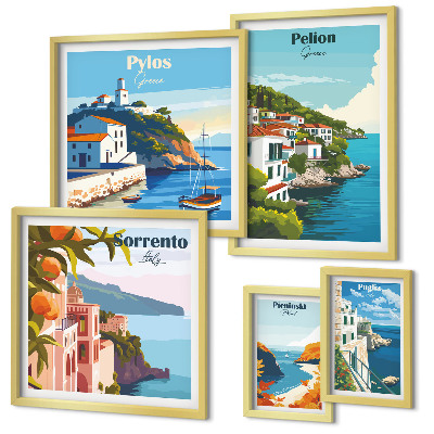 Conjunto de 5 quadros com moldura Paisagens das ilhas gregas