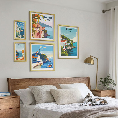 Conjunto de 5 quadros com moldura Paisagens das ilhas gregas