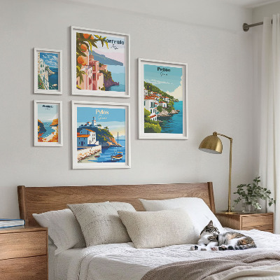 Conjunto de 5 quadros com moldura Paisagens das ilhas gregas