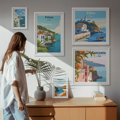Conjunto de 5 quadros com moldura Paisagens das ilhas gregas