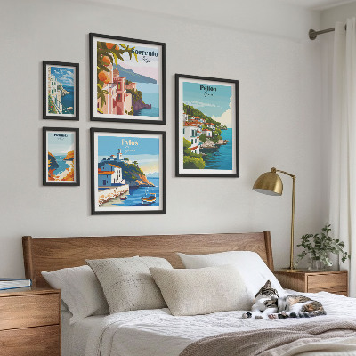 Conjunto de 5 quadros com moldura Paisagens das ilhas gregas