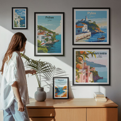 Conjunto de 5 quadros com moldura Paisagens das ilhas gregas