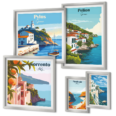 Conjunto de 5 quadros com moldura Paisagens das ilhas gregas