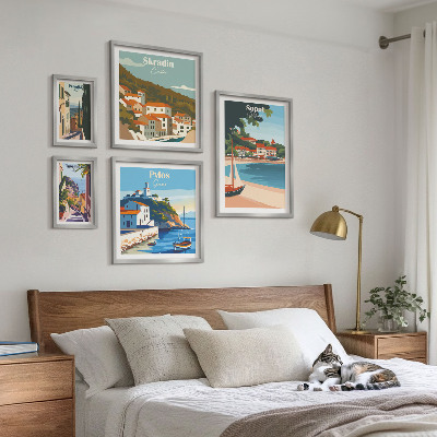 Conjunto de 5 quadros decorativos Paisagens de cidades costeiras