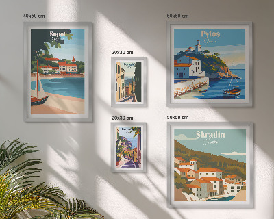 Conjunto de 5 quadros decorativos Paisagens de cidades costeiras