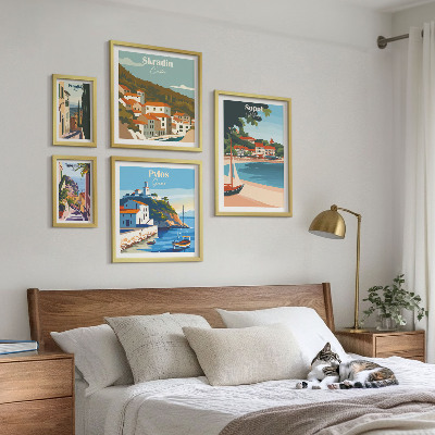 Conjunto de 5 quadros decorativos Paisagens de cidades costeiras