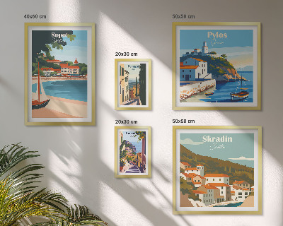 Conjunto de 5 quadros decorativos Paisagens de cidades costeiras