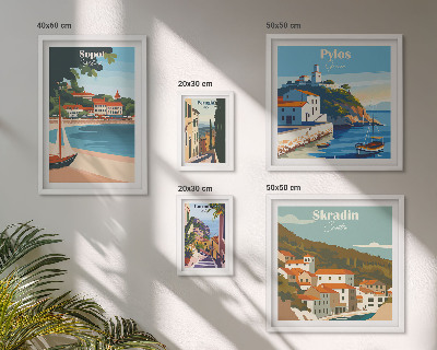 Conjunto de 5 quadros decorativos Paisagens de cidades costeiras