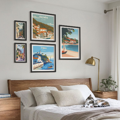 Conjunto de 5 quadros decorativos Paisagens de cidades costeiras