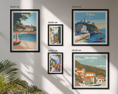 Conjunto de 5 quadros decorativos Paisagens de cidades costeiras