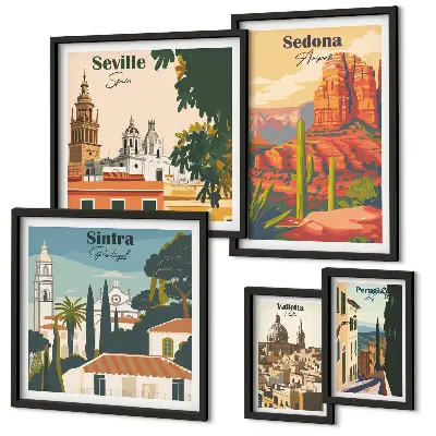 Galeria de parede com paisagens turísticas do mundo