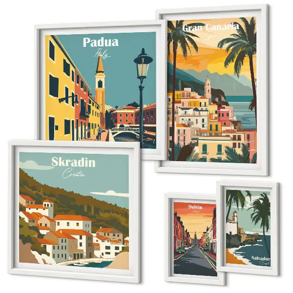 Galeria de quadros de parede com paisagens de cidades europeias