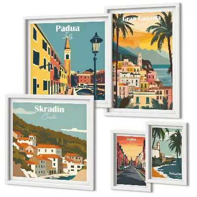 Galeria de quadros de parede com paisagens de cidades europeias