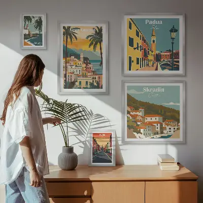 Galeria de quadros de parede com paisagens de cidades europeias