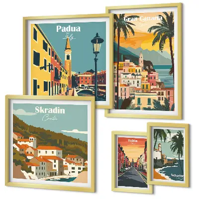 Galeria de quadros de parede com paisagens de cidades europeias