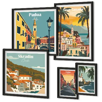 Galeria de quadros de parede com paisagens de cidades europeias