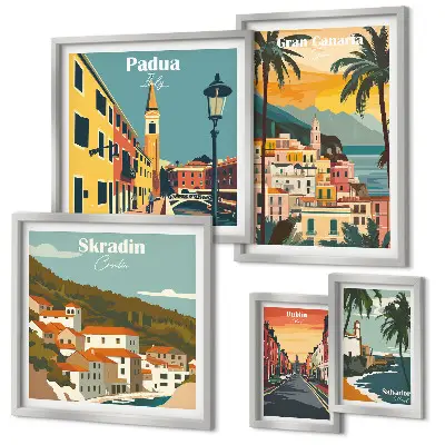 Galeria de quadros de parede com paisagens de cidades europeias
