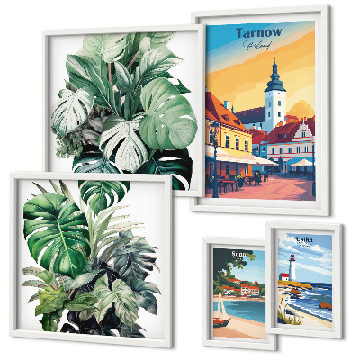Conjunto de 5 quadros com moldura flora das cidades costeiras polonesas