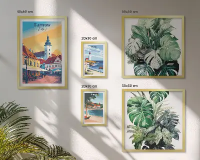 Conjunto de 5 quadros com moldura com estampas da flora das cidades costeiras polonesas