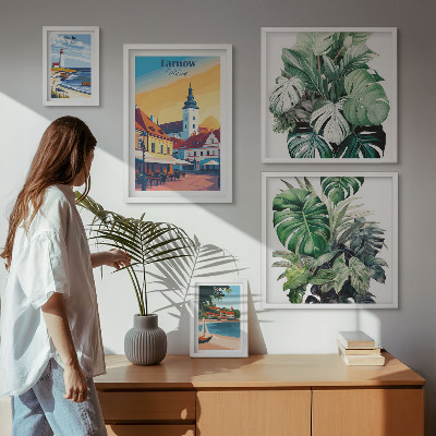 Conjunto de 5 quadros com moldura flora das cidades costeiras polonesas