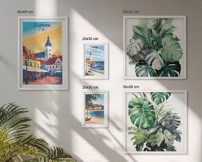 Conjunto de 5 quadros com moldura com estampas da flora das cidades costeiras polonesas