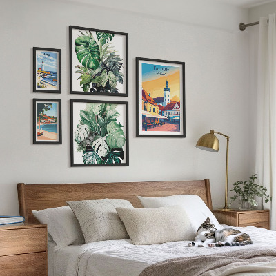 Conjunto de 5 quadros com moldura flora das cidades costeiras polonesas