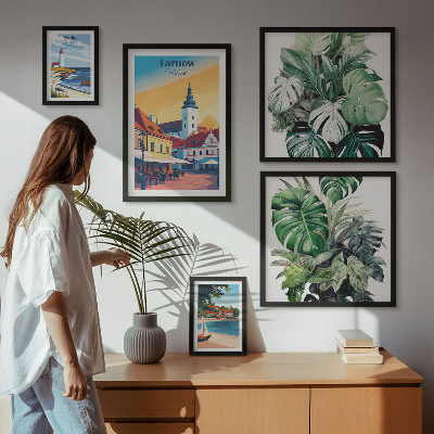Conjunto de 5 quadros com moldura flora das cidades costeiras polonesas