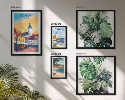 Conjunto de 5 quadros com moldura com estampas da flora das cidades costeiras polonesas